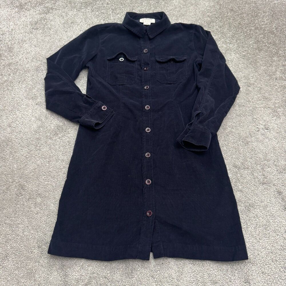 Talbots Vintage Y2K Button Down Corduroy Midi Shirt Dress Womens 2P Navy Blue